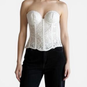 Y2K Carnival Coquette White Floral Lace Corset Sweetheart Bridal Bustier Sz 36A